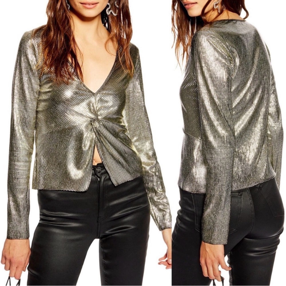 TOPSHOP || Gold V-Neck Plunge Top. Sz. 6, EUC